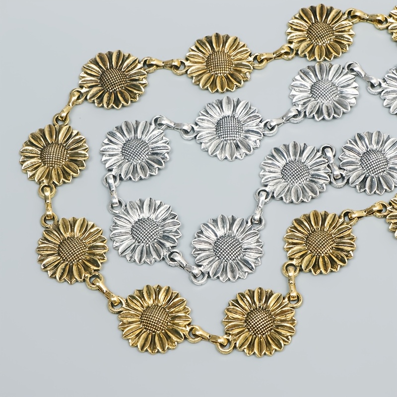 Women's Daisy Metal Waist Belt Chain, Adjustable Retro Flower Design
